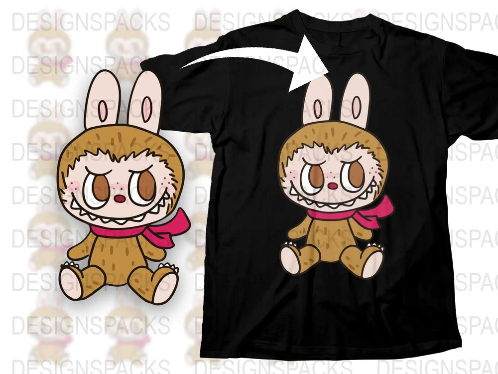 Cute Rabbit Graphic T-Shirt, Cartoon Bunny in Red Scarf, Unisex Kids and Adult Sizes, Casual Wear