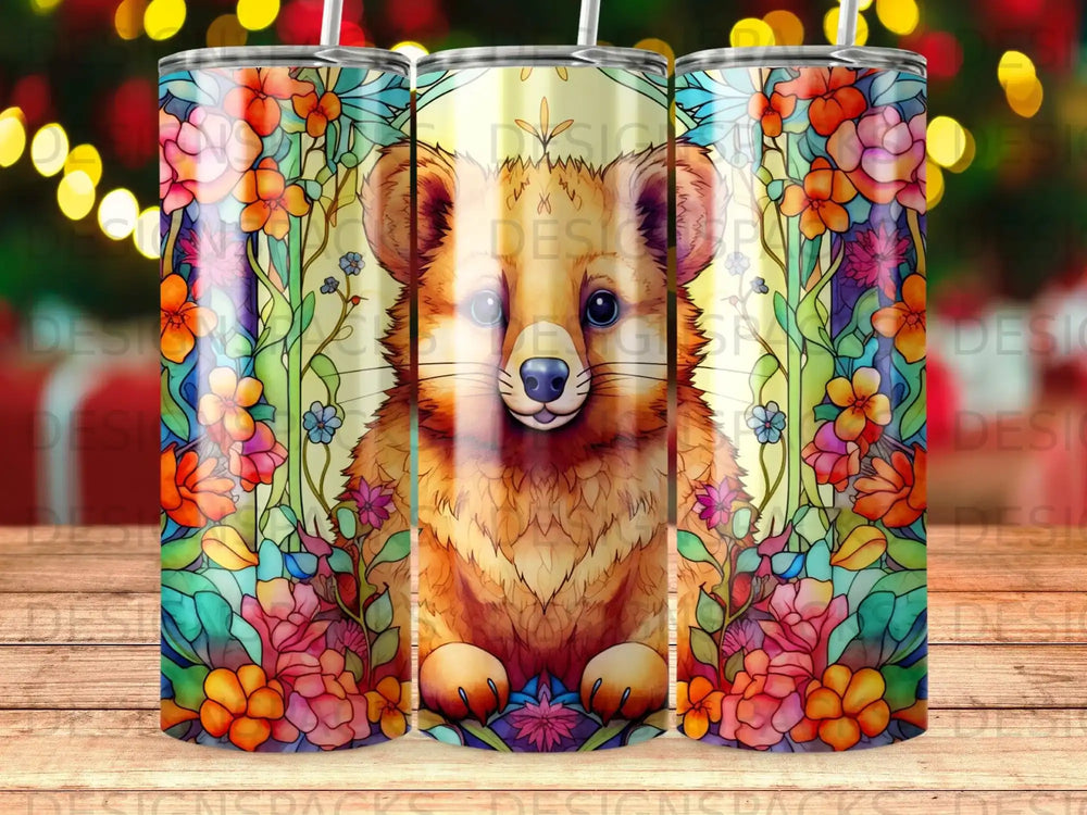 Watercolor illustration of a fox surrounded by colorful flowers and leaves.