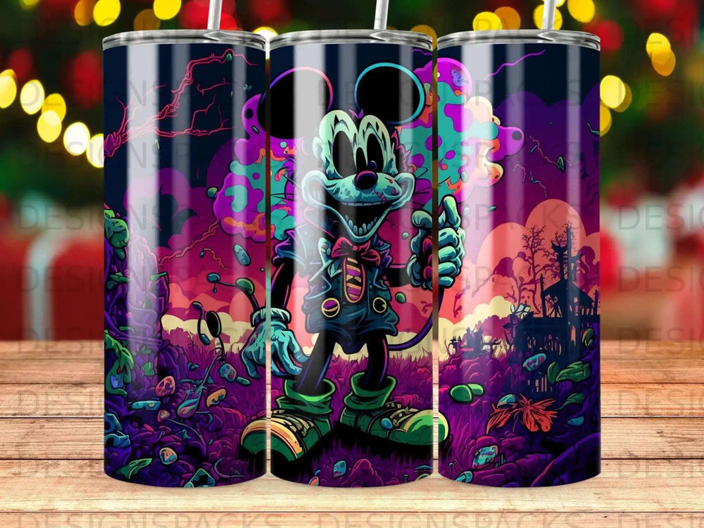 Mickey Mouse in a surreal, colorful landscape.