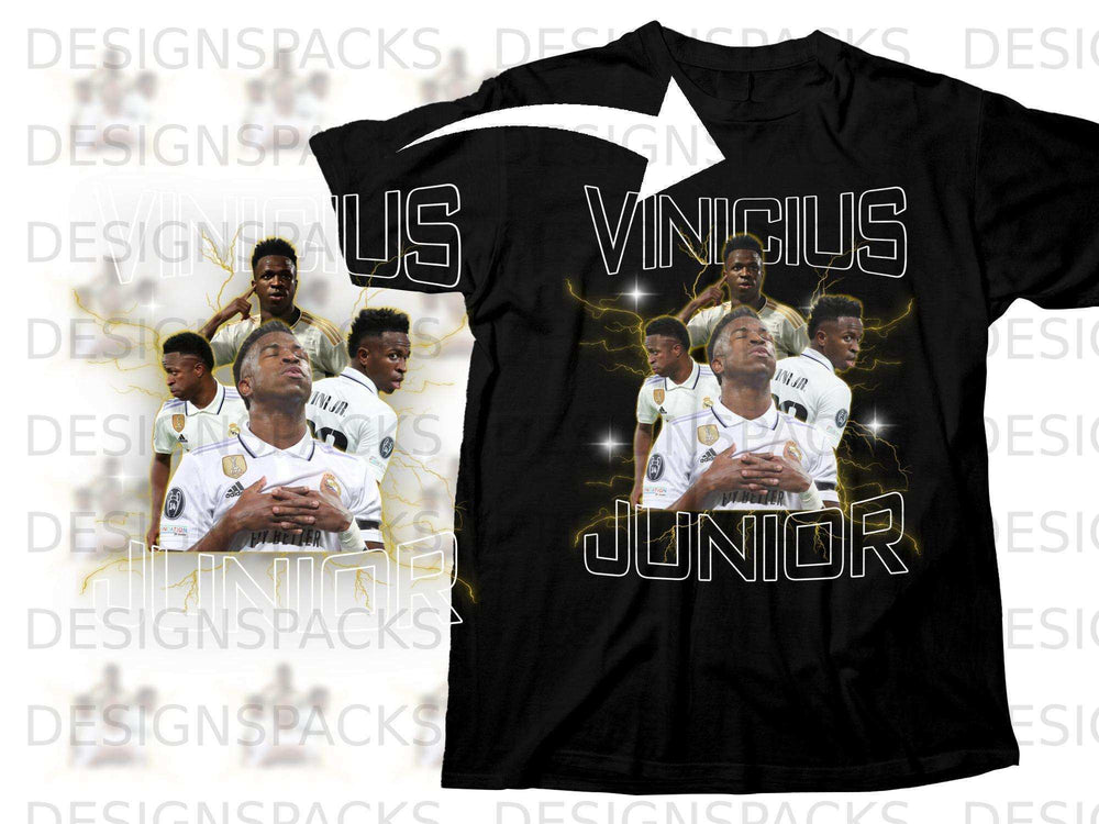 Black t-shirt with Vinicius Jr. graphic and text.