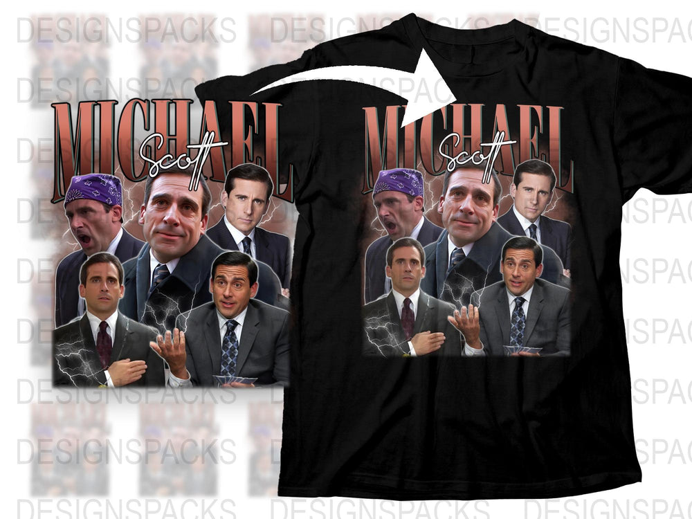 Michael Scott Faces Collage T-Shirt, The Office TV Show Fan Merch, Black Unisex Tee