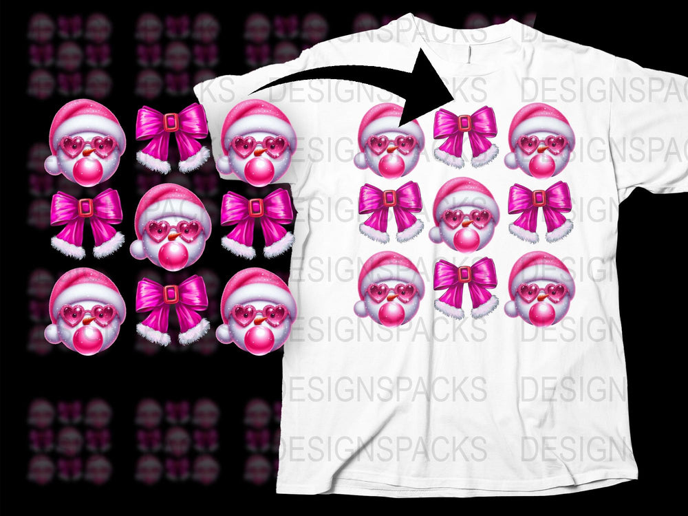 Cute Pink Santa Emoji Christmas T-shirt, Festive Holiday Graphic Tee, Unique Santa Claus Apparel for All Ages