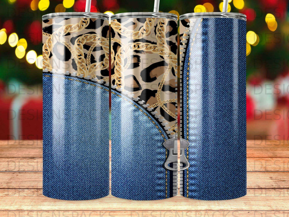 Leopard Chain Denim Zipper Tumbler Product Type