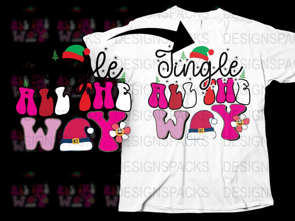 Jingle All The Way Christmas T-Shirt, Festive Holiday Graphic Tee, Santa Hat Typography, Fun Family Holiday Apparel