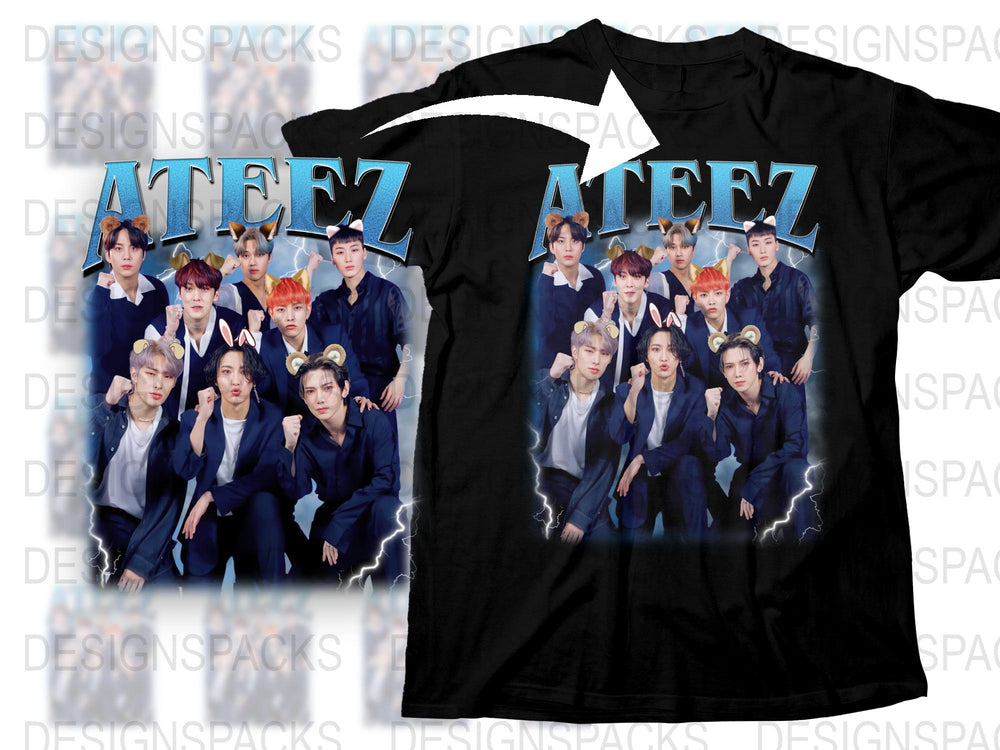 Kpop Band Graphic T-Shirt, Trendy Music Fan Merchandise, Casual Black Tee with Group Design