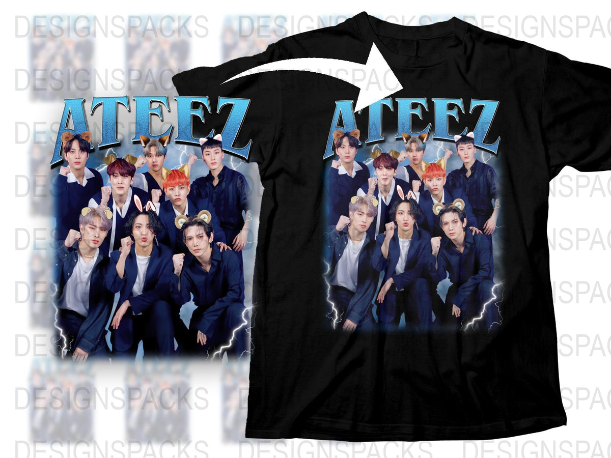 Kpop Band Graphic T-Shirt, Trendy Music Fan Merchandise, Casual Black Tee with Group Design