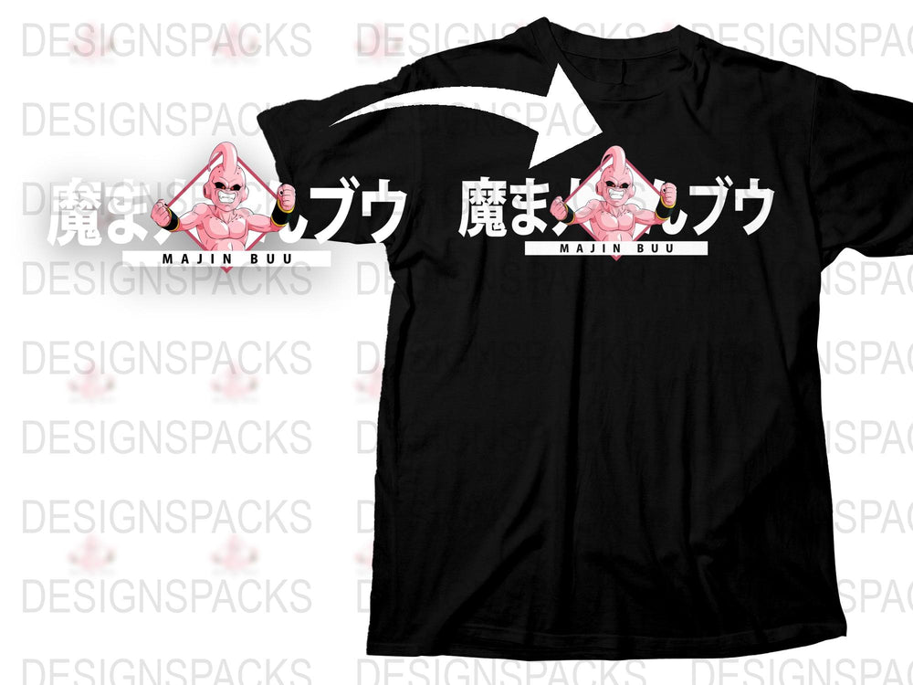 Anime Inspired Majin Buu Graphic T-Shirt, Unique Dragon Ball Z Apparel, Durable Black Cotton Tee for Fans