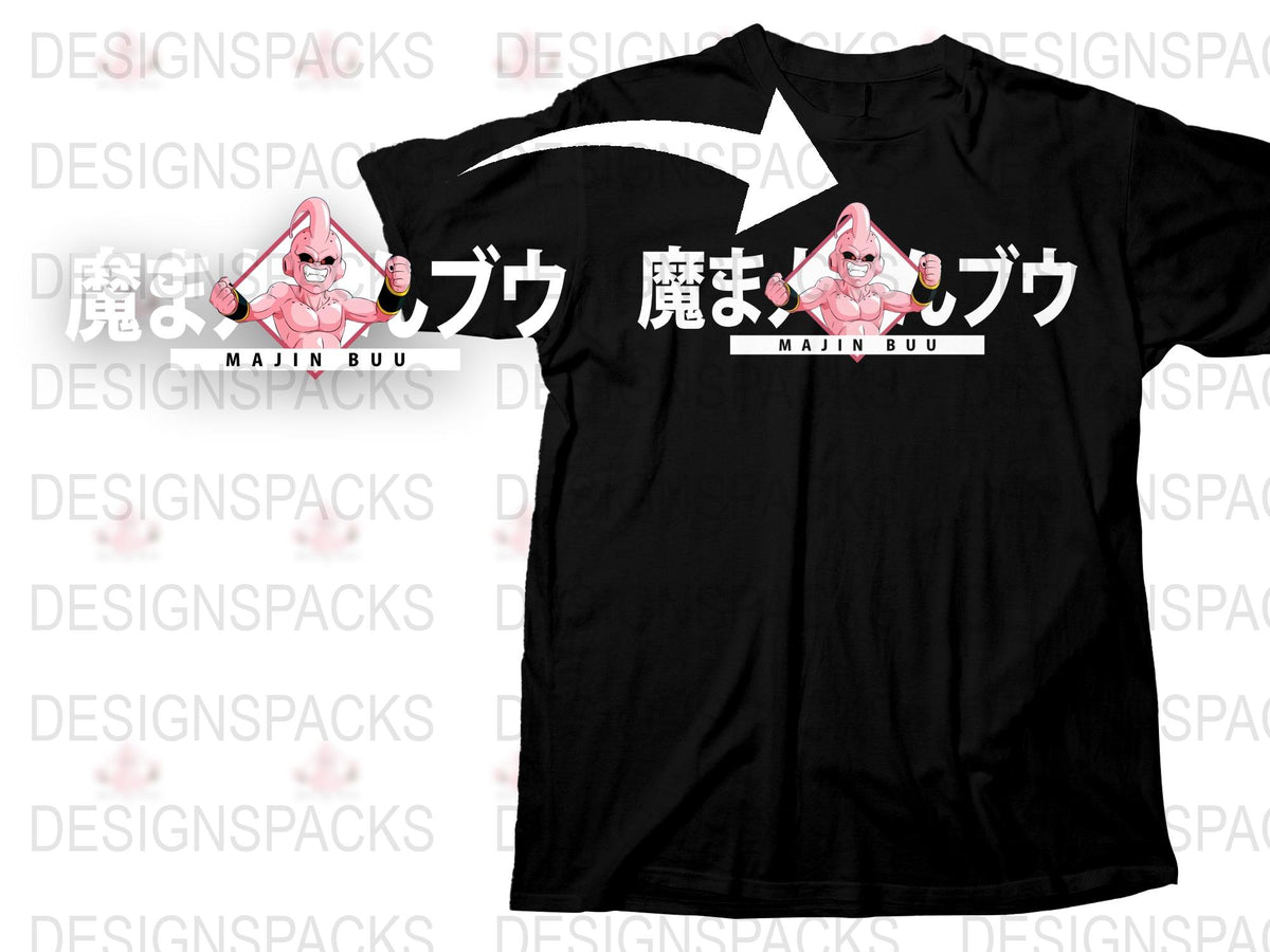 Anime Inspired Majin Buu Graphic T-Shirt, Unique Dragon Ball Z Apparel, Durable Black Cotton Tee for Fans