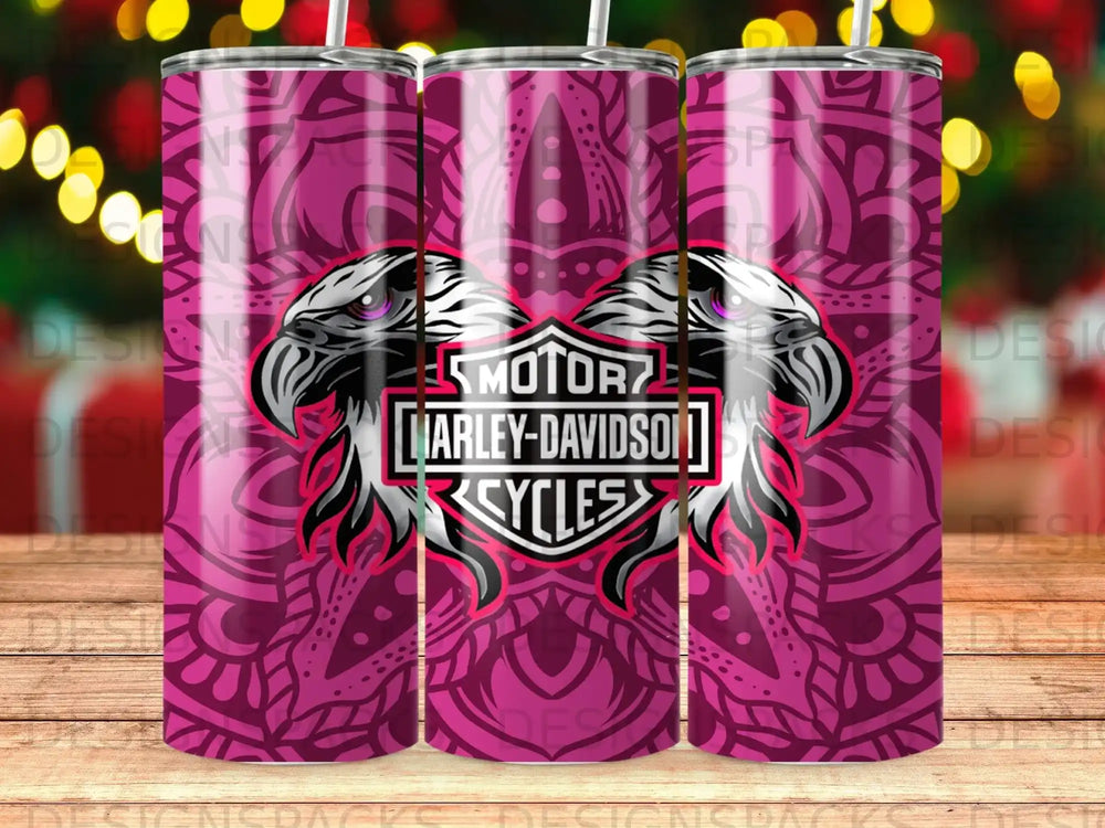 Pink mandala pattern with Harley-Davidson Cycles eagle logo.