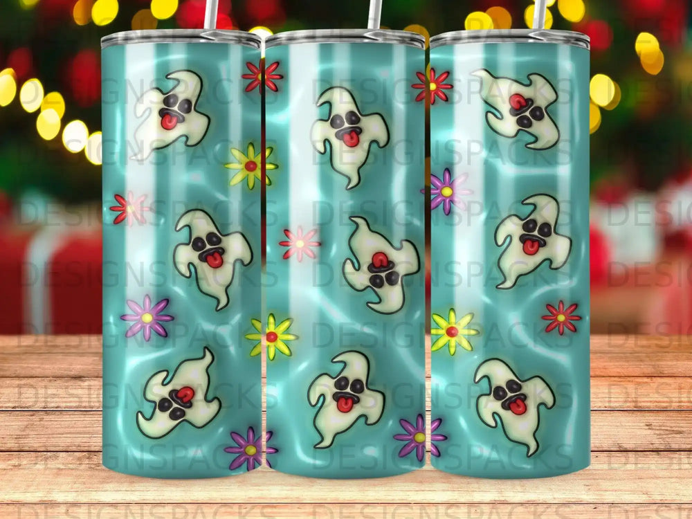Whimsical Cartoon Ghost Funky Flowers Light Blue product type