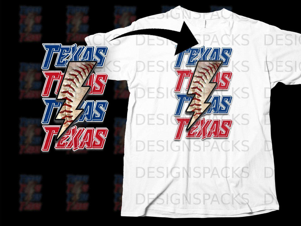 Texas Baseball Lightning Bolt Graphic T-shirt