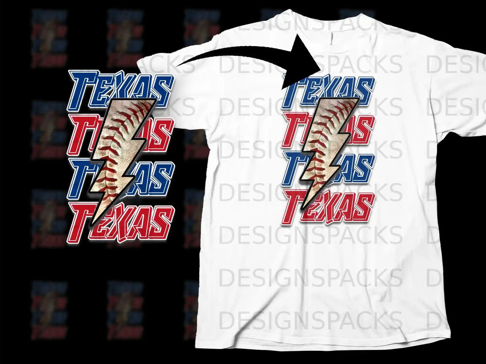 Texas Baseball Lightning Bolt Graphic T-shirt