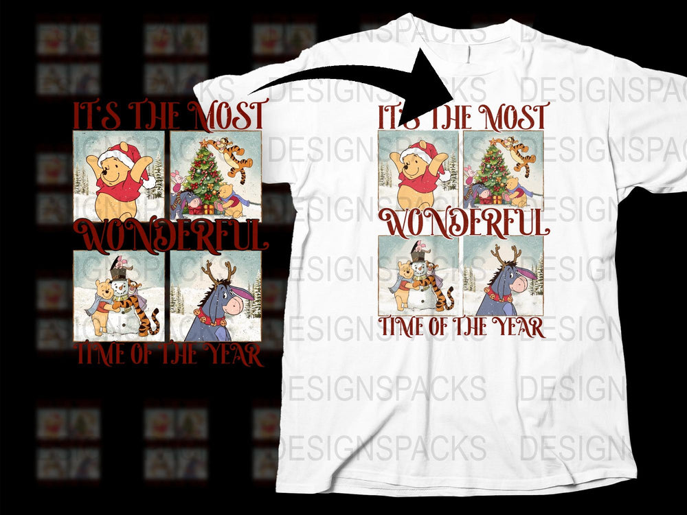 Christmas T-Shirt Most Wonderful Time of Year Holiday Tee with Cute Animals and Tree Design