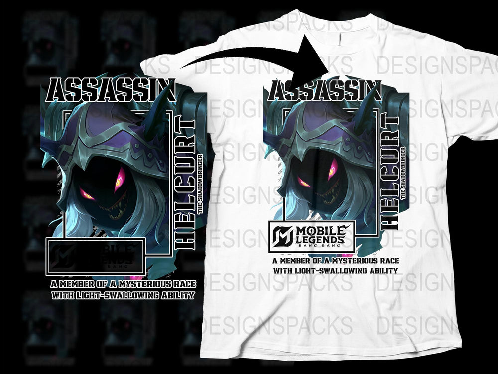 Mobile Legends Assassin Helcurt T-Shirt, Gaming Apparel, Men's Graphic Tee, Unique Character Design Shirt