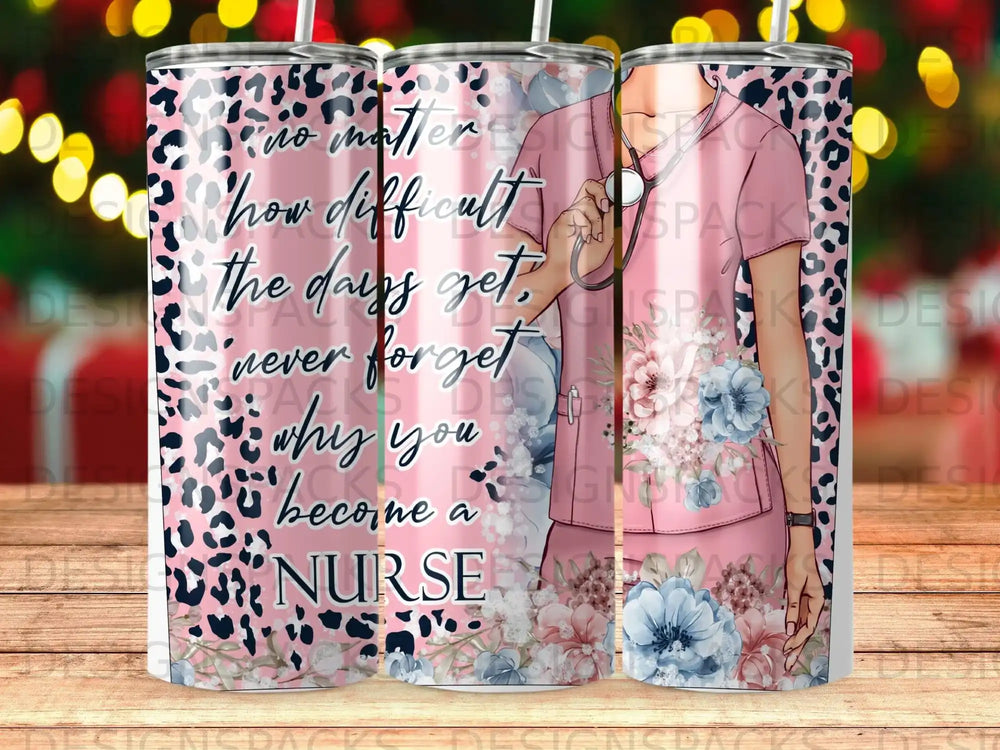 Pink leopard print tumbler with text about becoming a nurse.