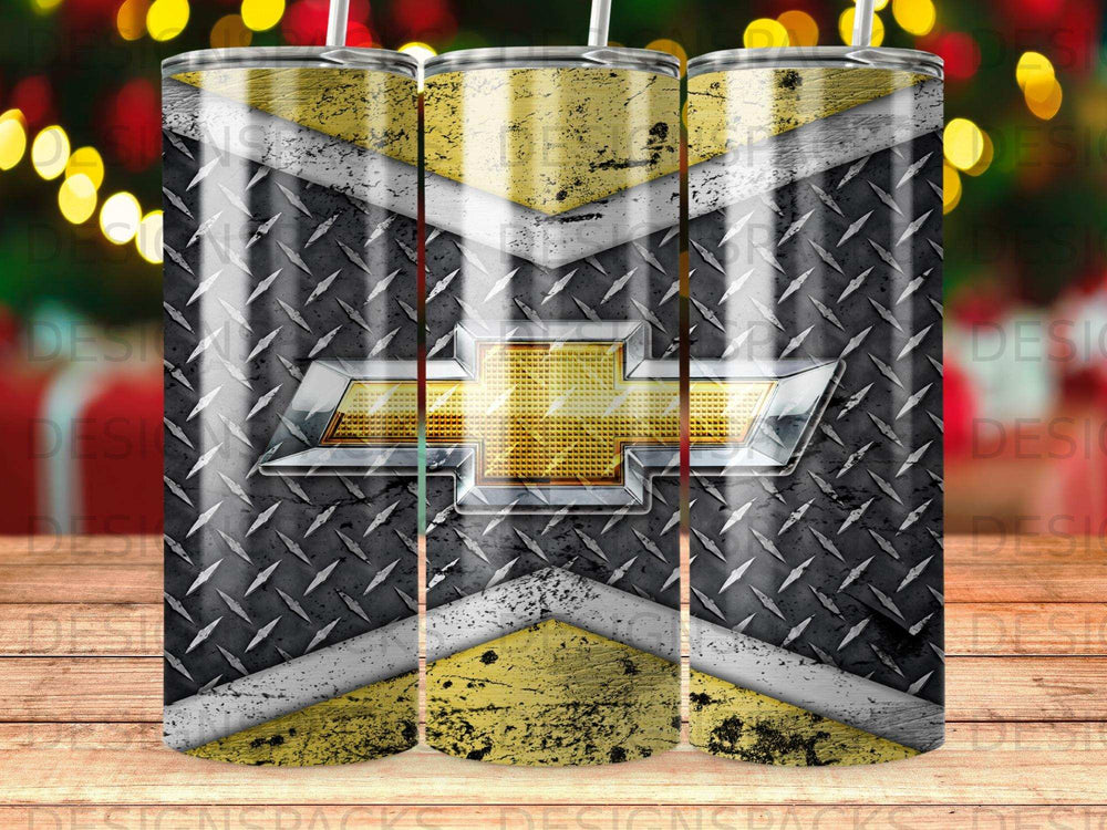 Chevrolet Bowtie Diamond Plate Yellow Gray White Tumbler product type