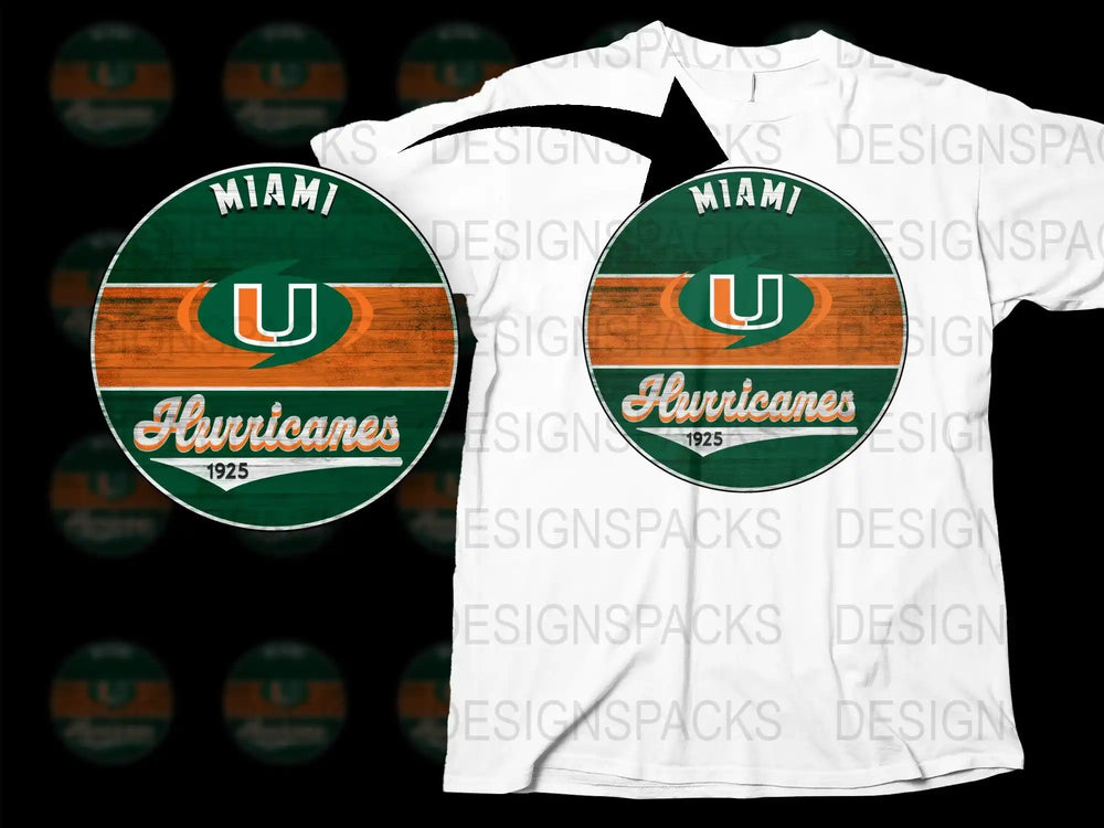 Miami Hurricanes 1925 Logo T-Shirt, College Sports Fan Apparel, White Cotton Tee