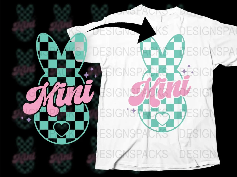 Plaid Bunny Mini Graphic T-Shirt, Cute Rabbit Design, Kids Easter Tee, Spring Casual Wear, Checkered Pattern