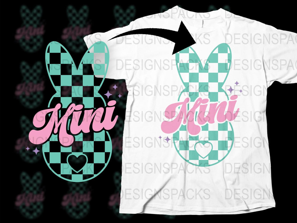 Plaid Bunny Mini Graphic T-Shirt, Cute Rabbit Design, Kids Easter Tee, Spring Casual Wear, Checkered Pattern