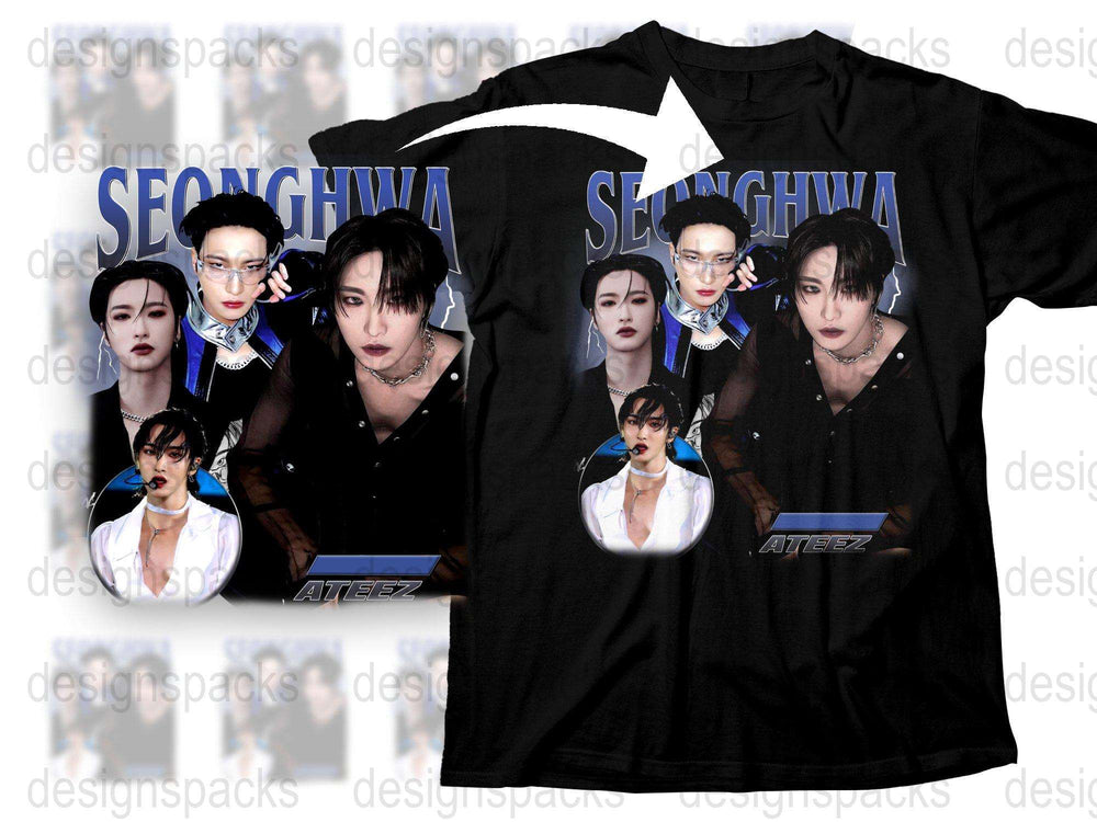ATEEZ Seonghwa Fan T-Shirt, K-Pop Idol Graphic Tee, Black Unisex Shirt, Trendy Music Apparel