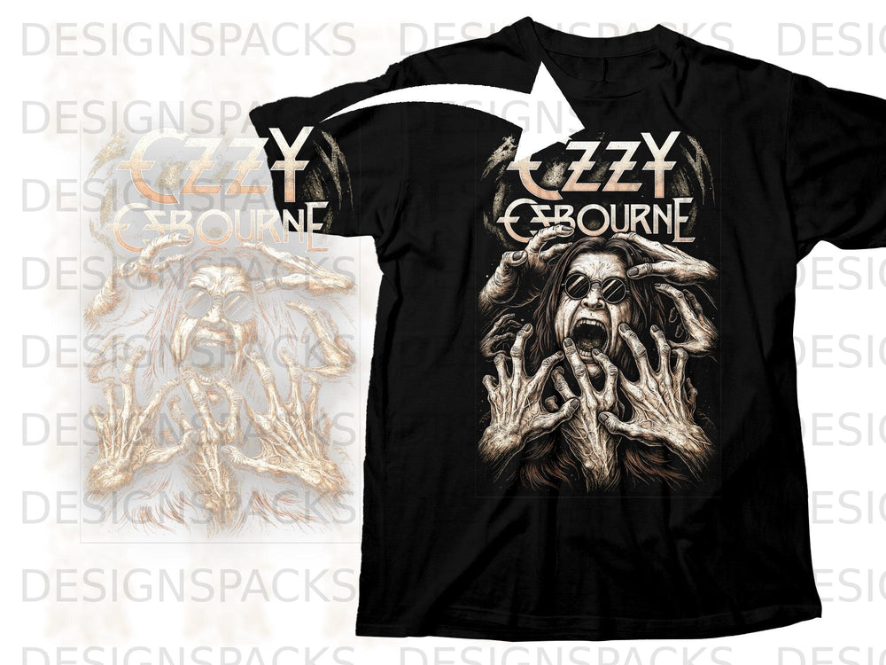Black t-shirt with Ozzy Osbourne graphic featuring screaming face and hands.