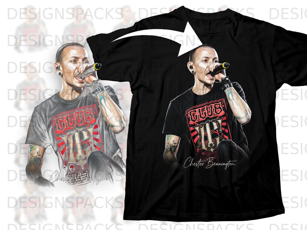 Black t-shirt featuring a graphic of Chester Bennington singing with "DEATHLUB" text.