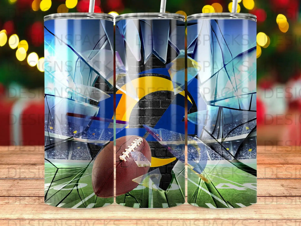 Football and stadium scene with shattered glass effect.