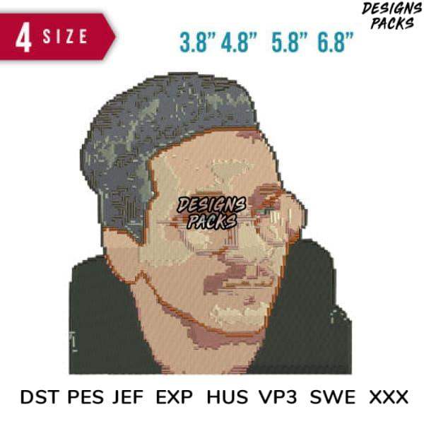 Pixel art portrait design for embroidery, available in DST PES formats, 4 sizes for DTF/DTG printing