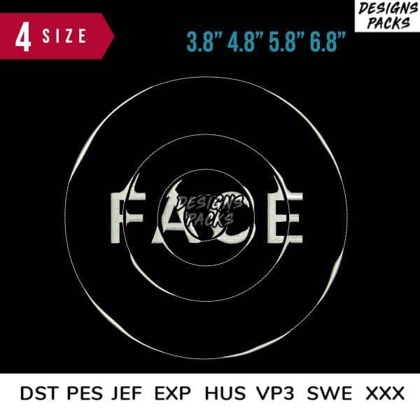 FACE embroidery design in 4 sizes, compatible with DST PES JEF formats for instant download