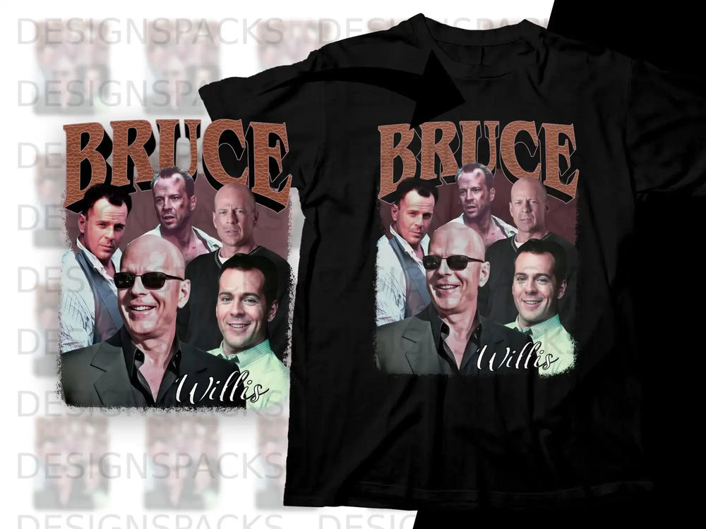 Bruce Willis t-shirt design with four actor portraits.