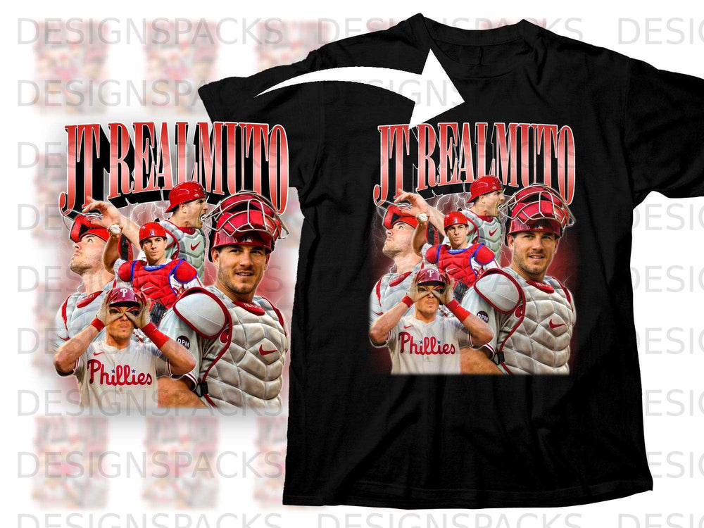 T-shirt featuring J.T. Realmuto and Philadelphia Phillies logo.