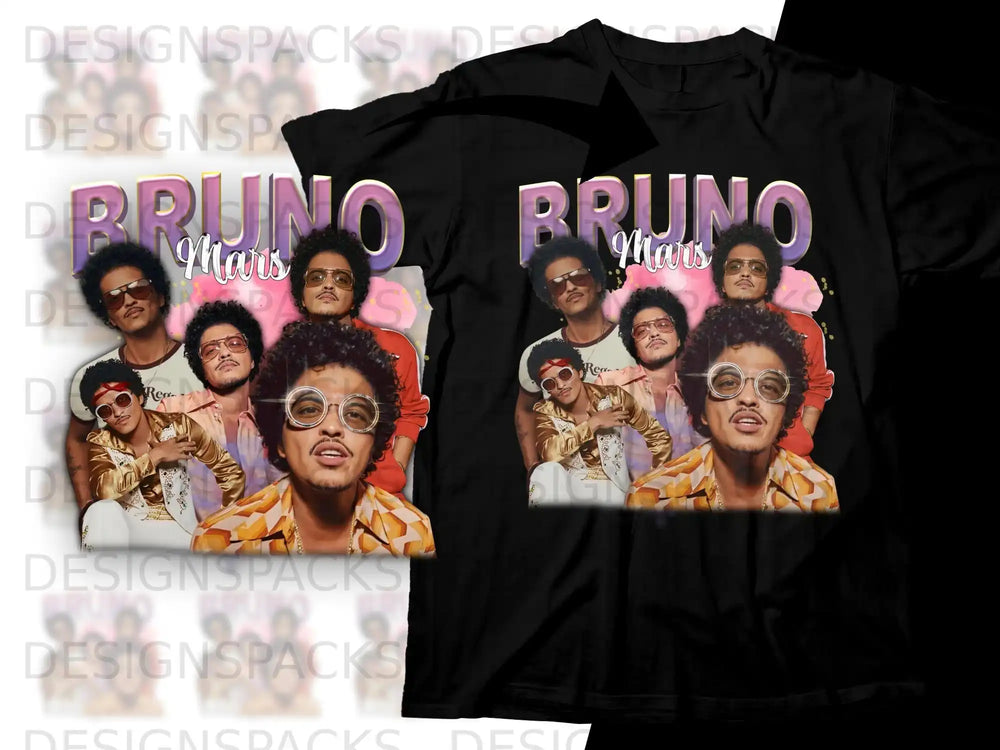 Bruno Mars graphic tee with a colorful portrait of the artist.