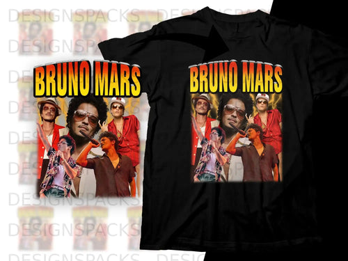 Bruno Mars graphic t-shirt with singer performing on stage.
