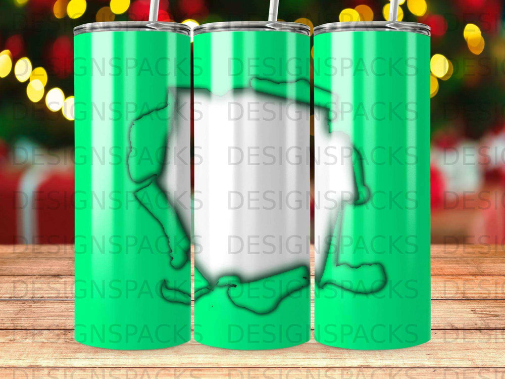 Green tumbler with repeating "DESIGNSPACKS" text overlay.