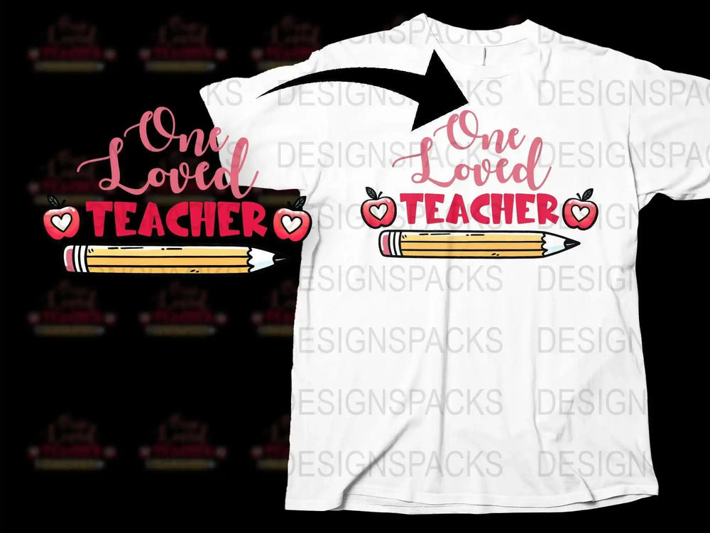 One Loved Teacher T-Shirt, Cute Apple and Pencil Graphic, Appreciation Gift, Unisex White Tee