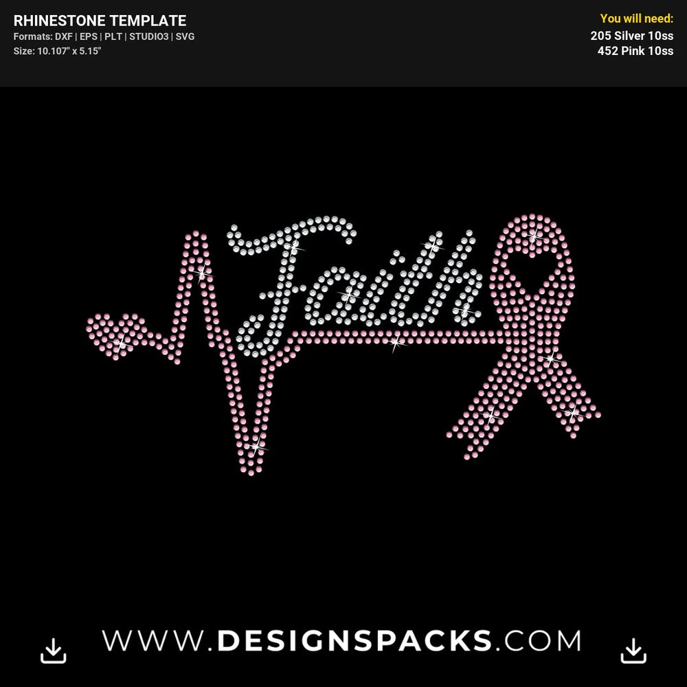 Faith Heart Line Pink Ribbon Rhinestone Digital Template