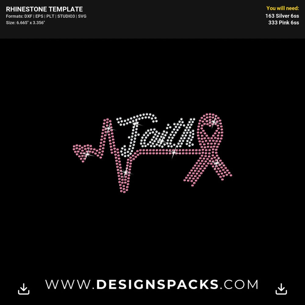 Faith Heart Pink Ribbon Mask Rhinestone Digital Template
