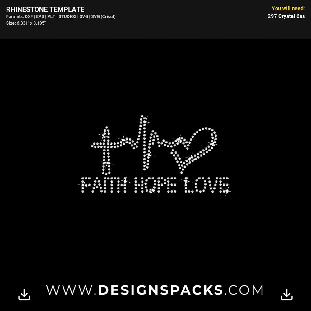 Faith Hope Love Mask Rhinestone Digital Template