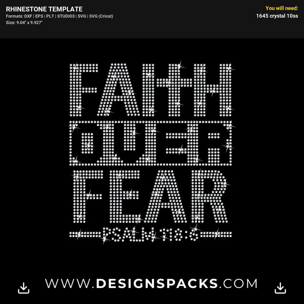 Faith Over Fear Design Rhinestone Digital Template