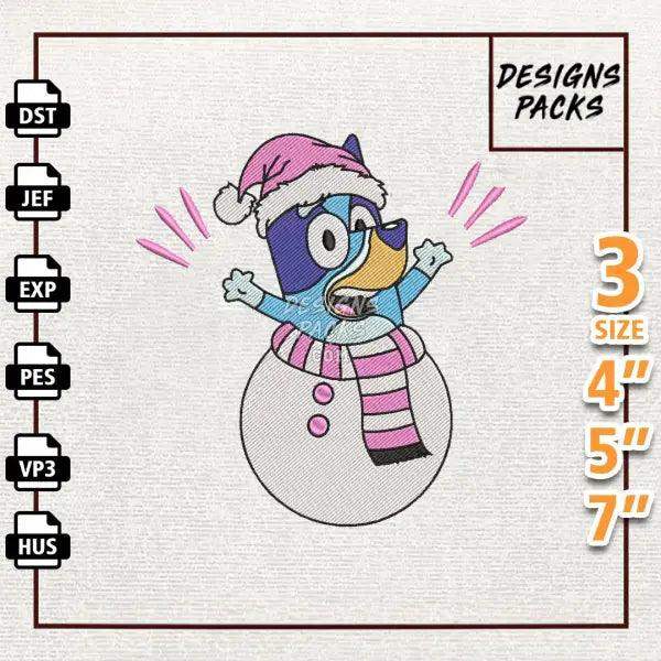 Family Christmas Blue Dog Embroidery Design