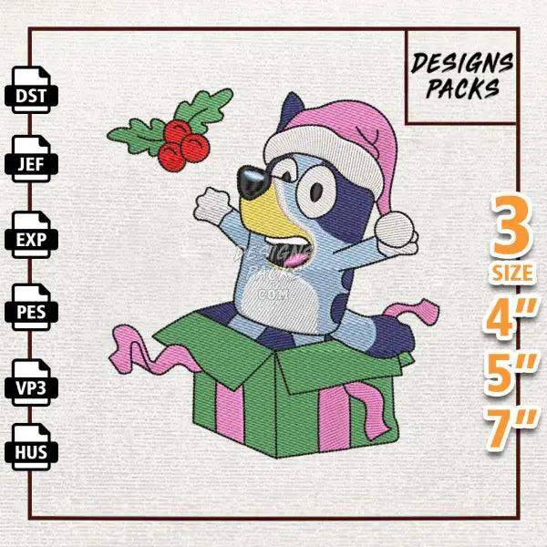 Family Christmas Blue Dog Embroidery Design