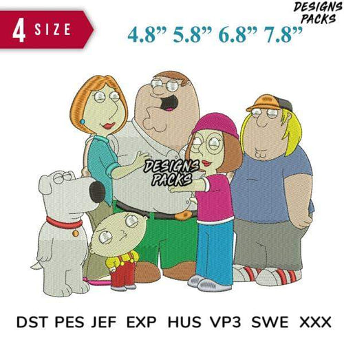 Family cartoon embroidery design in 4 sizes, print-ready formats for DTG/DTF and tumbler wraps