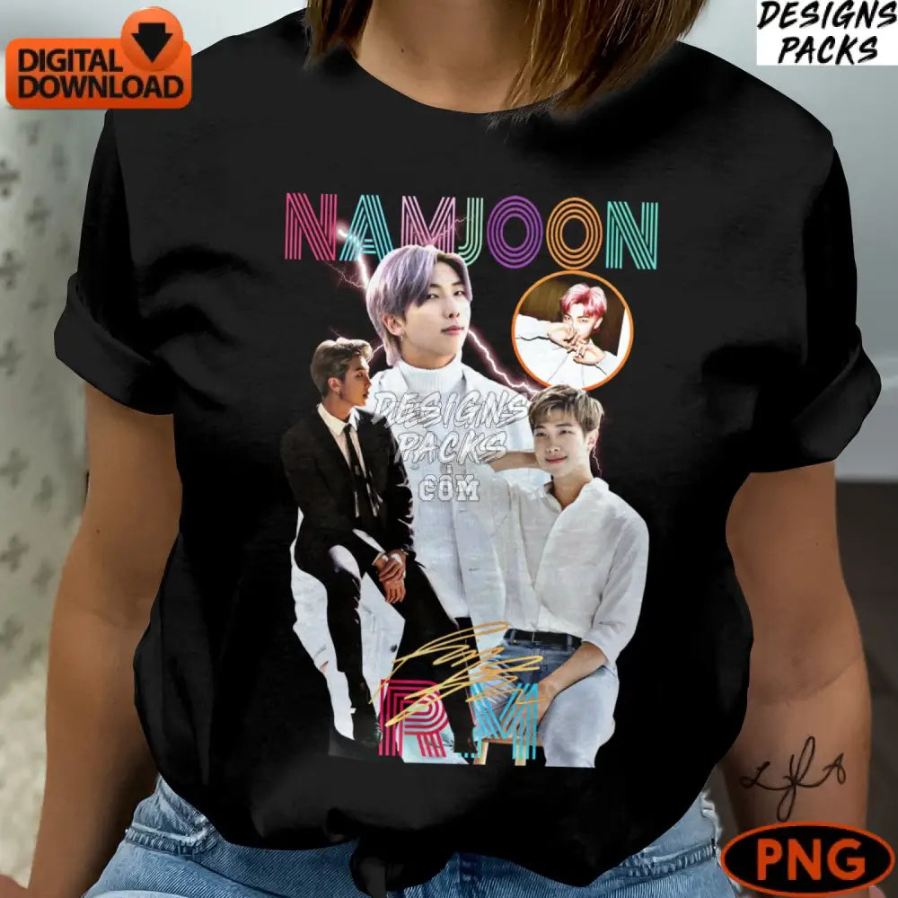 Fan Art Namjoon Digital Print Bts Rm Inspired Collage K-Pop Idol Instant Download Png