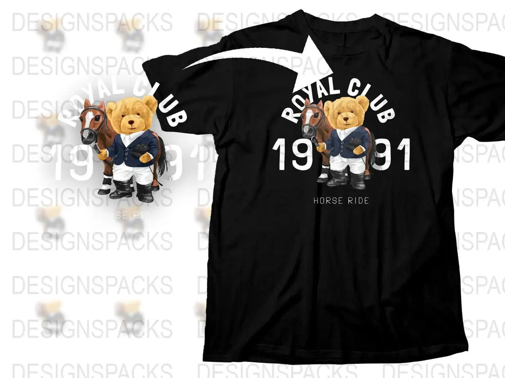Fashionable Bear with Horse Graphic Png Digital Download