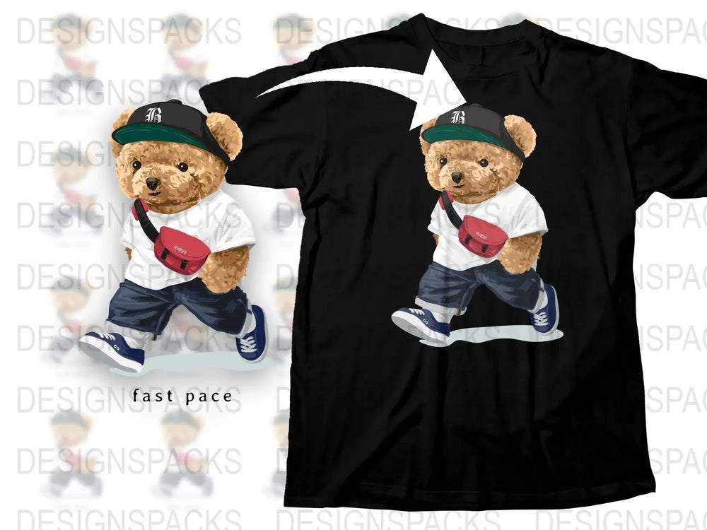 Fast Pace Bear Graphic Print Style Png Digital Download