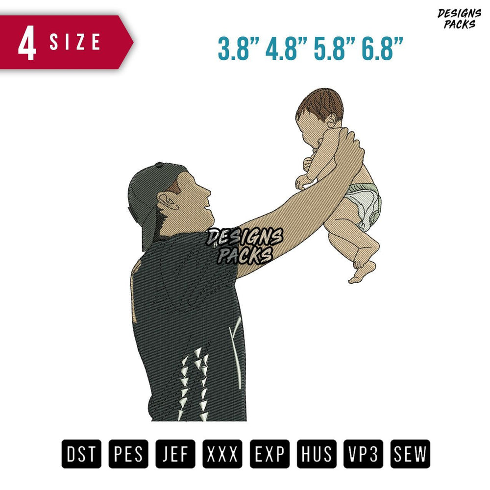 father Holding Baby Embroidery Design