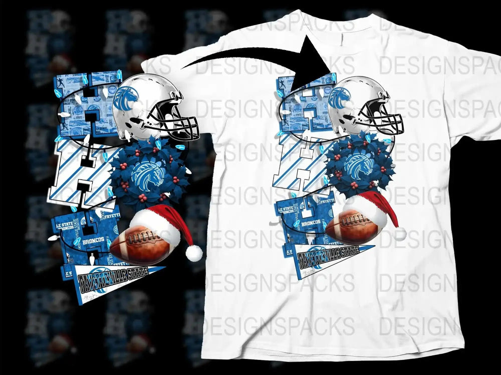 Graphic Football Helmet T-Shirt, Holiday Sports Apparel, Blue and White, Men's Casual Tee, Unique Christmas Gift Idea