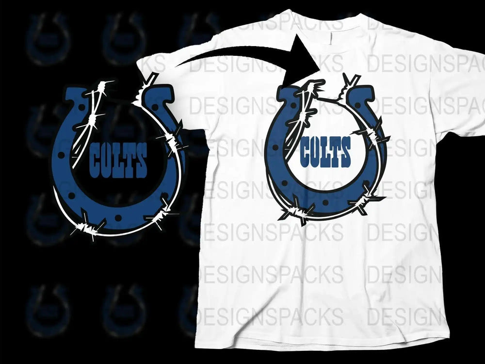 Graphic Colts Horseshoe T-Shirt, Casual Comfortable Cotton Tee, Unique Sports Fan Apparel