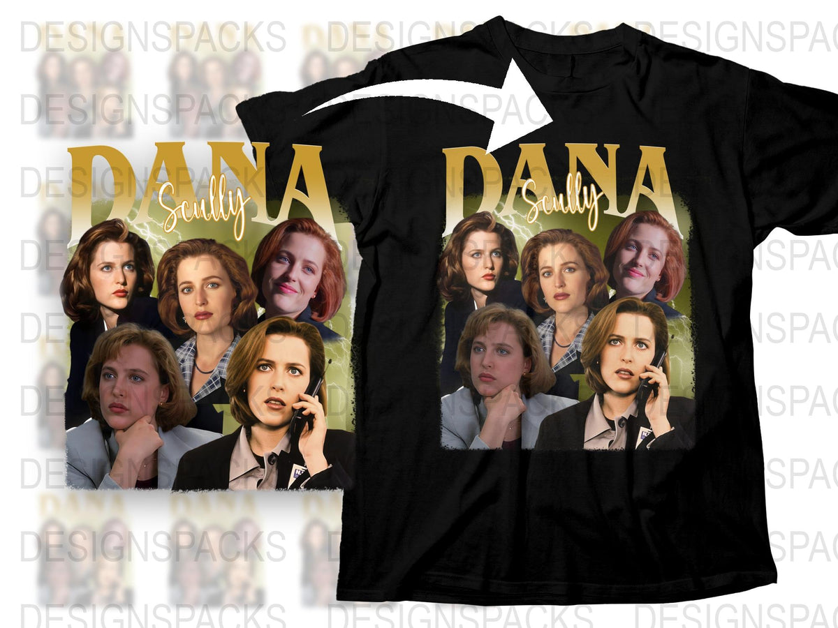 Dana Scully Graphic T-Shirt, Vintage TV Show Inspired, Fan Art, Multiple Images, Black Tee