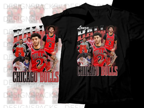Lonzo Ball Chicago Bulls graphic t-shirt with player image and text.